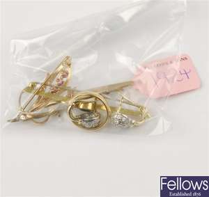 (116192166)  9ct brooch, 9ct brooch, 9ct brooch, 14ct clip on earrings, ring wedding ring