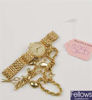 (220984513) two assorted bracelets,  lady's gold watch