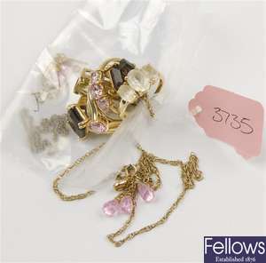 (605012303) two assorted bracelets, 9ct drop earrings,  fancy necklet, four assorted rings