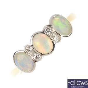 An 18ct gold opal and diamond ring. 