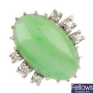 A jade and diamond dress ring. 