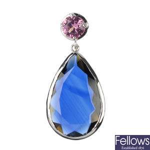 A sapphire and spinel pendant.