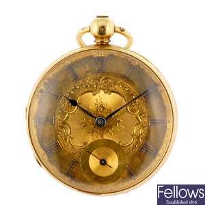 An 18ct gold key wind open face pocket watch by Andrew Millar.