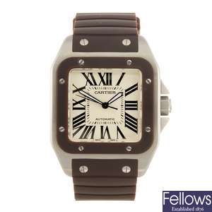 A stainless steel automatic gentleman's Cartier Santos 100 wrist watch.