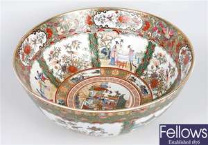 A 20th century Chinese canton famille rose punch porcelain bowl