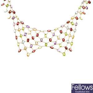 A multi-gem fringe necklace.