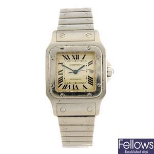 (814031730) A stainless steel automatic Cartier Santos bracelet watch.