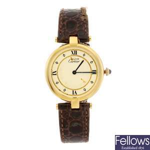 (935001200) A gold plated silver quartz Cartier Must de Cartier wrist watch.