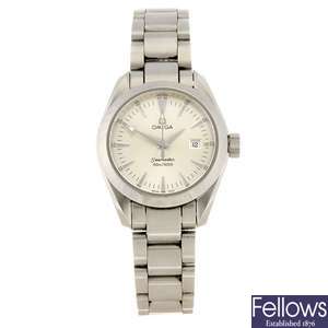 (602038833) A stainless steel quartz lady's Omega Seamaster Aqua Terra bracelet watch.