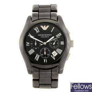 (928000228) A black ceramic quartz gentleman's Emporio Armani Ceramica bracelet watch.