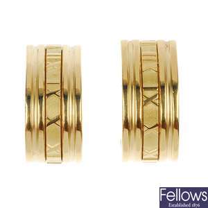 TIFFANY & CO. - a pair of 18ct gold 'Atlas' earrings.
