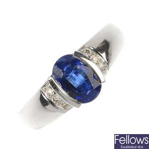 A kyanite and diamond ring.