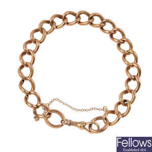 A late Victorian 9ct gold curb-link bracelet, circa 1890.