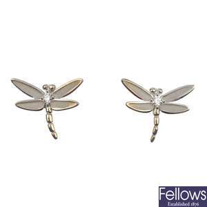 TIFFANY & CO. - a pair of 18ct gold diamond dragonfly earrings.