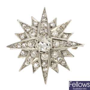 A late 19th century gold and silver diamond star brooch.