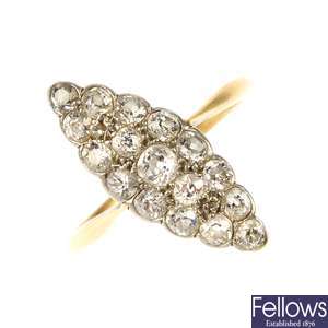 An early 20th century 18ct gold and platinum diamond cluster ring.