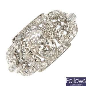 A mid 20th century platinum diamond dress ring.