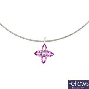 BOODLES - an 18ct gold sapphire and diamond floral pendant 