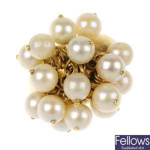 A cultured pearl cluster dress ring. 