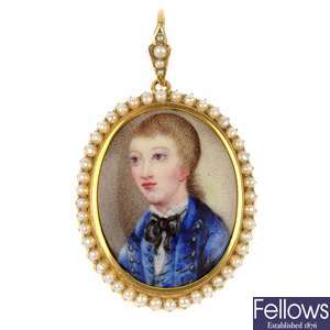 An early 20th century 18ct gold miniature portrait pendant.