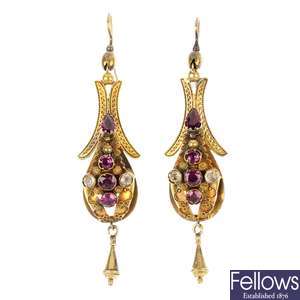 A pair of late Victorian gold paste ear pendants, circa 1880. 