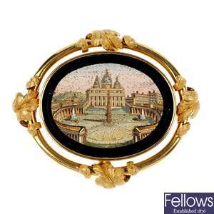 A late 19th century gold micro mosaic brooch.