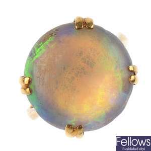 A mid 20th century gold opal single-stone ring.