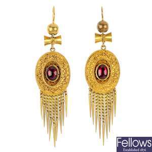 A pair of 18ct gold late Victorian ear pendants, circa 1870.
