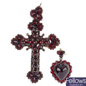Two late 19th century garnet and red gem pendants.