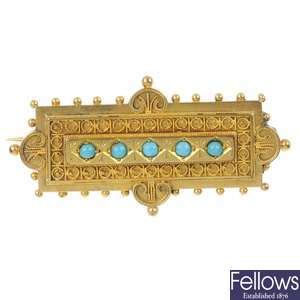 A late 19th century 15ct gold paste brooch.