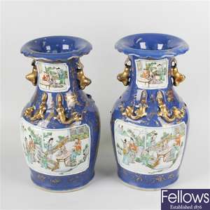 A pair of 19th century Chinese powder blue vases