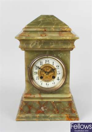 A French green onyx mantel clock