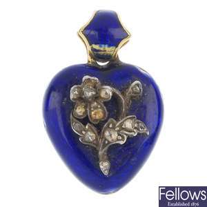 An early 19th century enamel and diamond sentimental heart pendant.