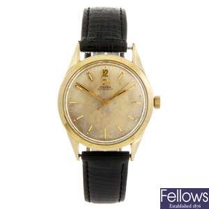 A gold plated automatic gentleman's Omega wrist watch.