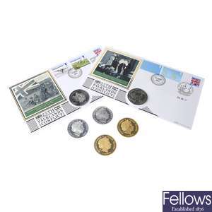 Elizabeth II, modern commemorative Crownsize coins.