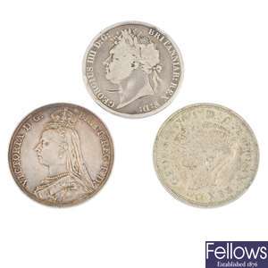 George IV to George VI, sterling silver Crowns, etc.