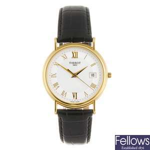 An 18k gold quartz gentleman's Tissot wrist watch.