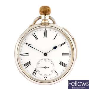 A continental white metal keyless wind open face quarter repeater pocket watch.