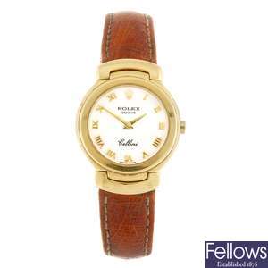 (987000990) An 18k gold quartz lady's Rolex Cellini wrist watch with Tibaloi for Bentley.