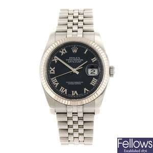 (809034355) A stainless steel automatic gentleman's Rolex Datejust bracelet watch.