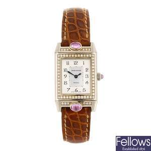 An 18k white gold manual wind Jaeger-LeCoultre Reverso wrist watch.