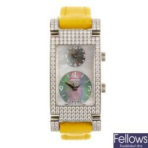 A stainless steel quartz lady's Jacob & Co Two Time Zone Angel wrist watch.
