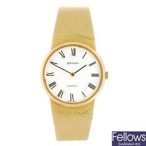 (965002119) A 9k gold quartz gentleman's Zenith bracelet watch.