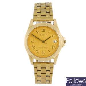 (310240191) An 18k gold auto-quartz gentleman's Pamp bracelet watch.