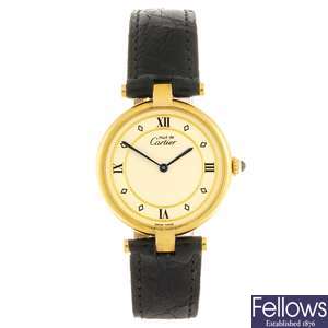 (1102024041) A gold plated quartz Cartier Vendome wrist watch.