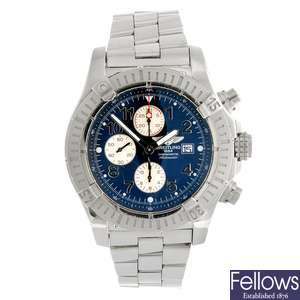 (1102024143) A stainless steel automatic gentleman's Breitling Super Avenger bracelet watch.