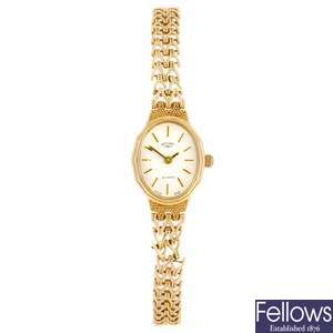 (812008778) A 9ct gold quartz lady's bracelet watch.