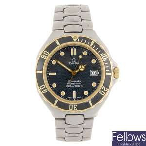 (913001934) A bi-colour quartz gentleman's Omega Seamaster bracelet watch.
