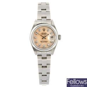 (409024847) A stainless steel automatic lady's Rolex Datejust bracelet watch.