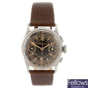  A stainless steel manual wind gentleman’s chronograph Breguet wrist watch.